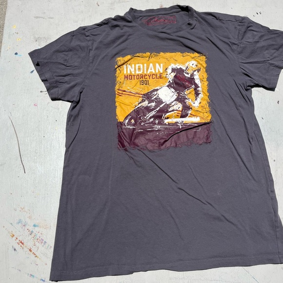 Men's Indian Motorcycles T-Shirt Gray Spell-Out Logo L Bikercore Racing Moto UK - Picture 5 of 14